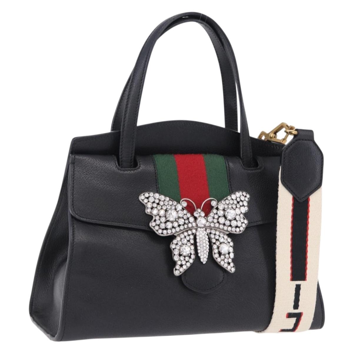 GUCCI Bijou Butterfly Hand Bag Leather 2way 505342 Auth ki6730V