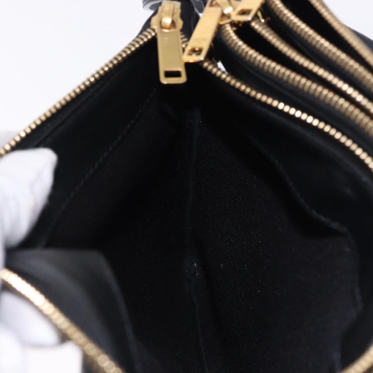 CELINE Trio Large Shoulder Bag Leather Black Gold Tone Auth ki6732V
