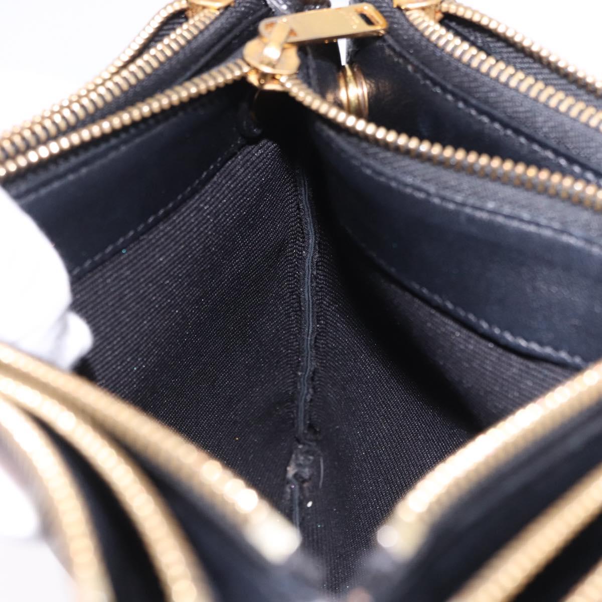 CELINE Trio Large Shoulder Bag Leather Black Gold Tone Auth ki6732V