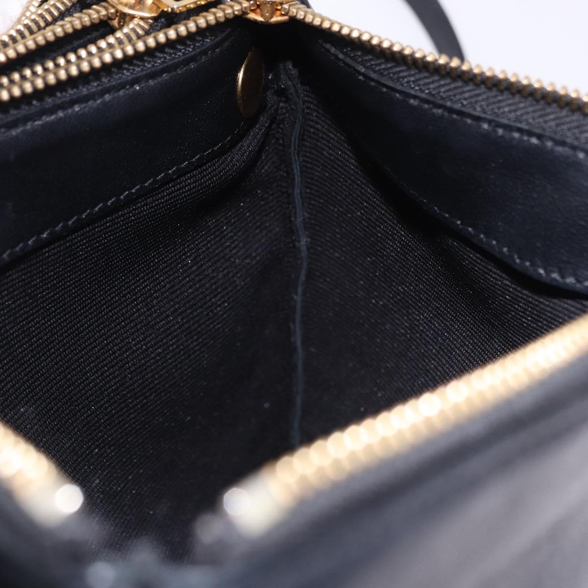 CELINE Trio Large Shoulder Bag Leather Black Gold Tone Auth ki6732V