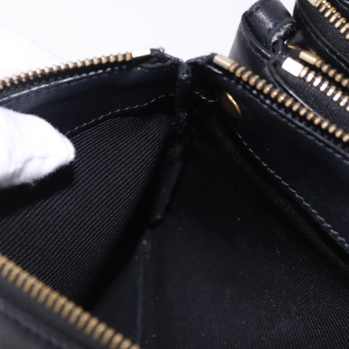 CELINE Trio Large Shoulder Bag Leather Black Gold Tone Auth ki6732V