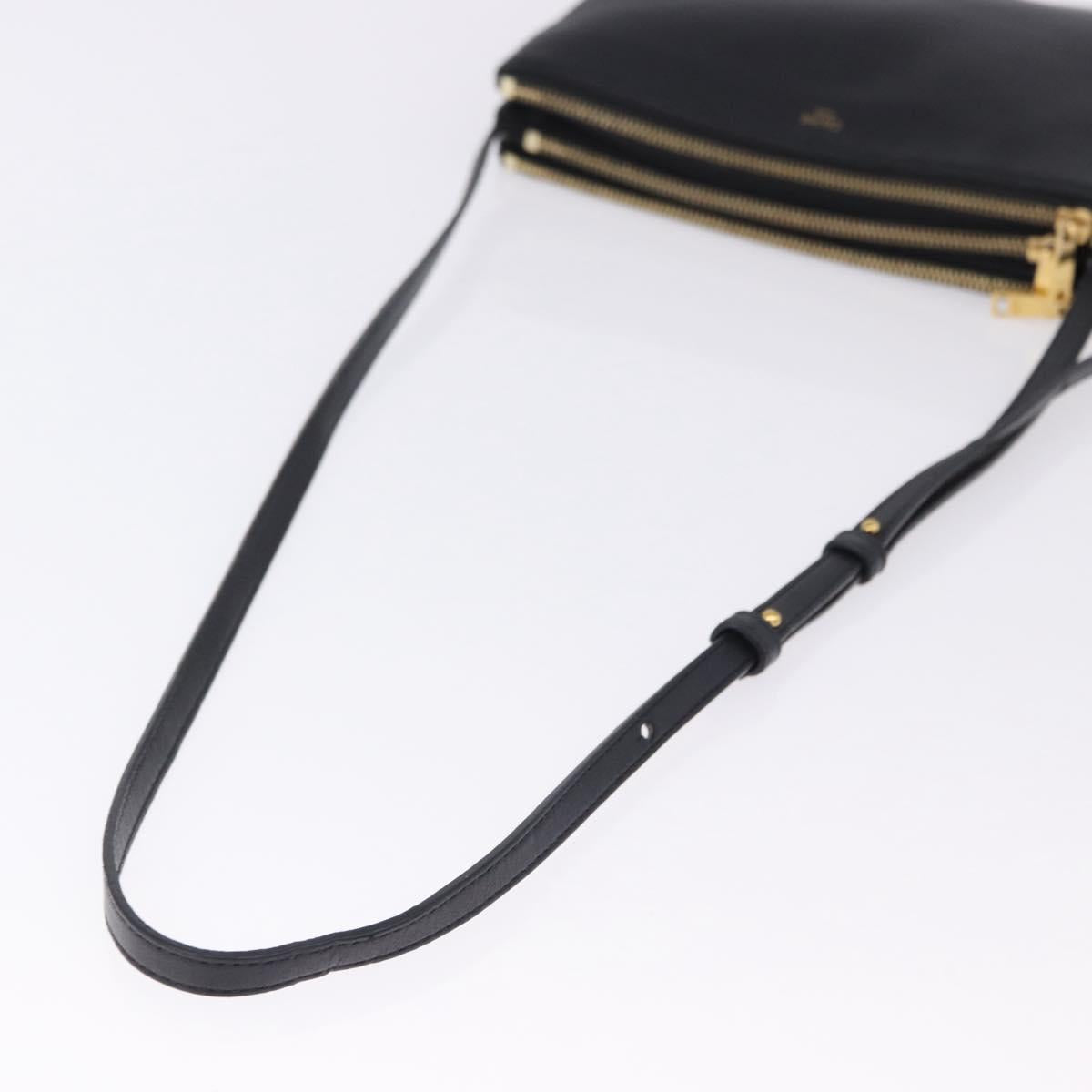 CELINE Trio Large Shoulder Bag Leather Black Gold Tone Auth ki6732V