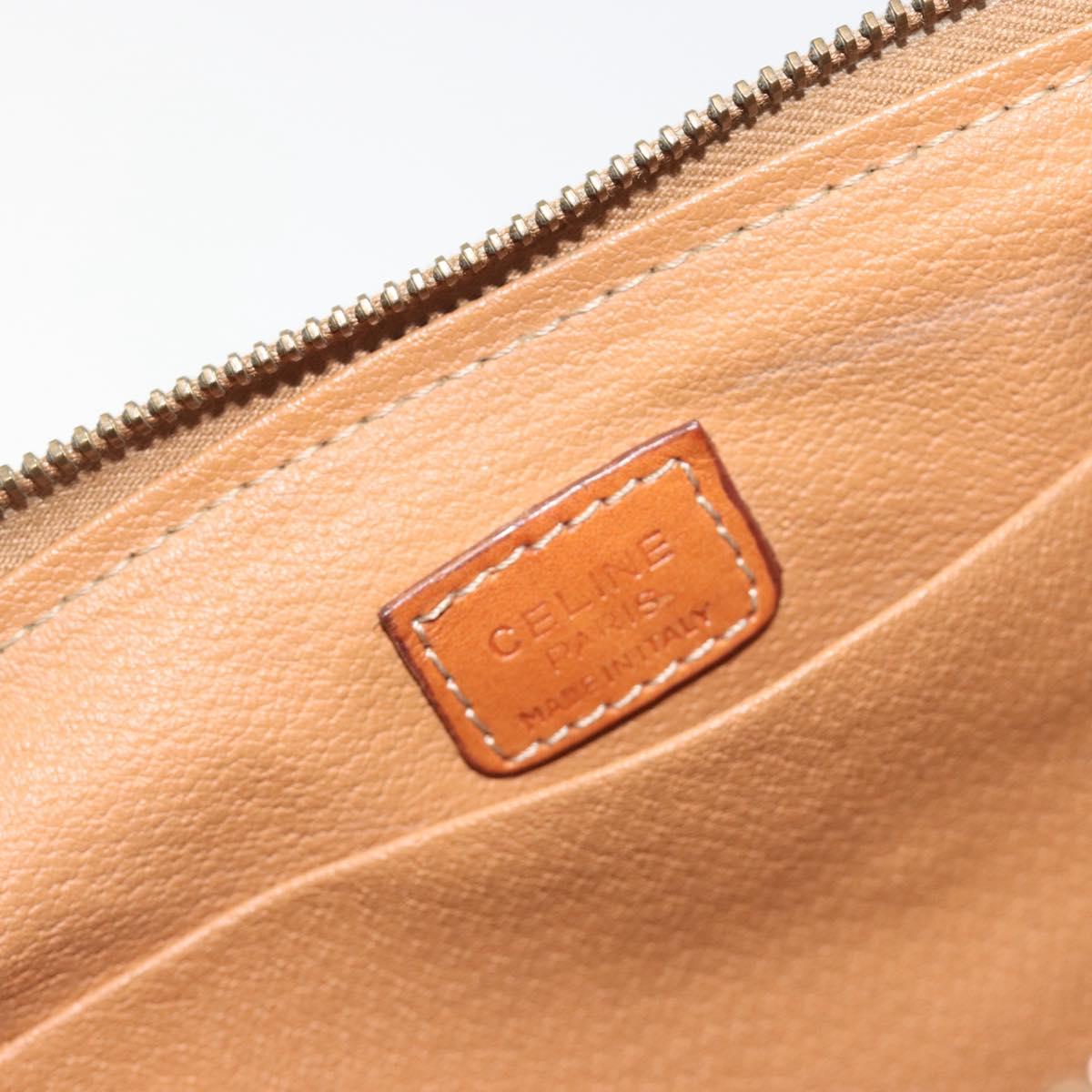 CELINE Macadam Pouch PVC Leather Brown Gold Tone Auth ki6733