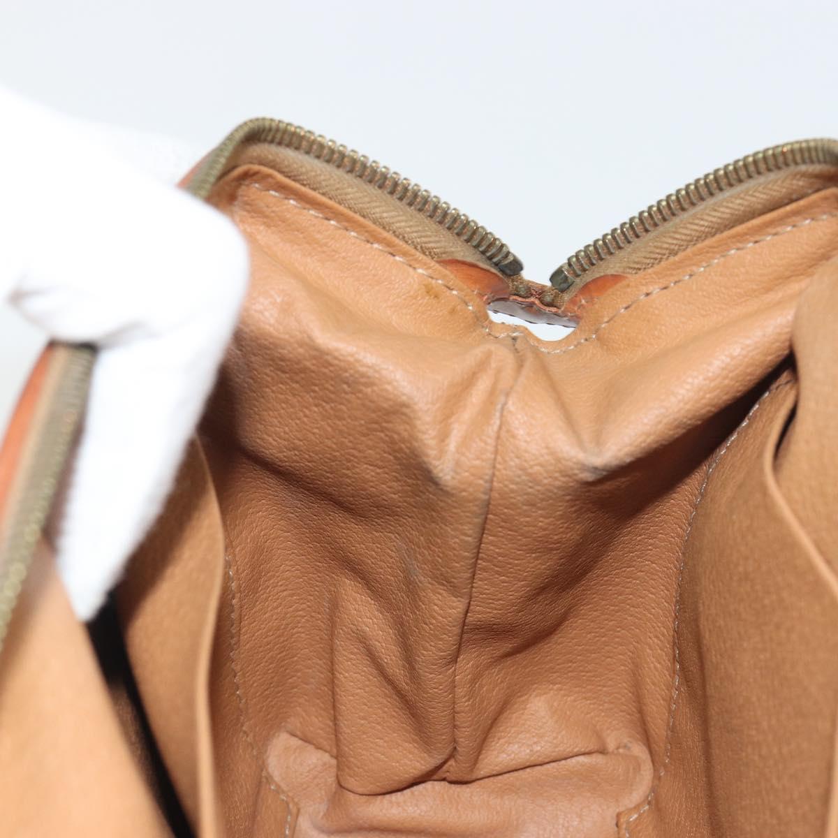 CELINE Macadam Pouch PVC Leather Brown Gold Tone Auth ki6733