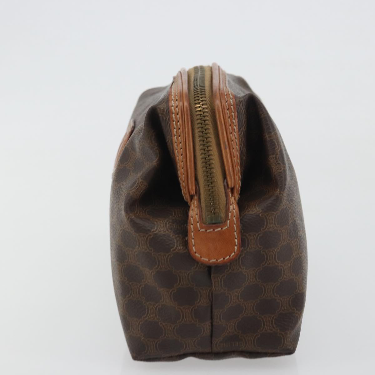 CELINE Macadam Pouch PVC Leather Brown Gold Tone Auth ki6733