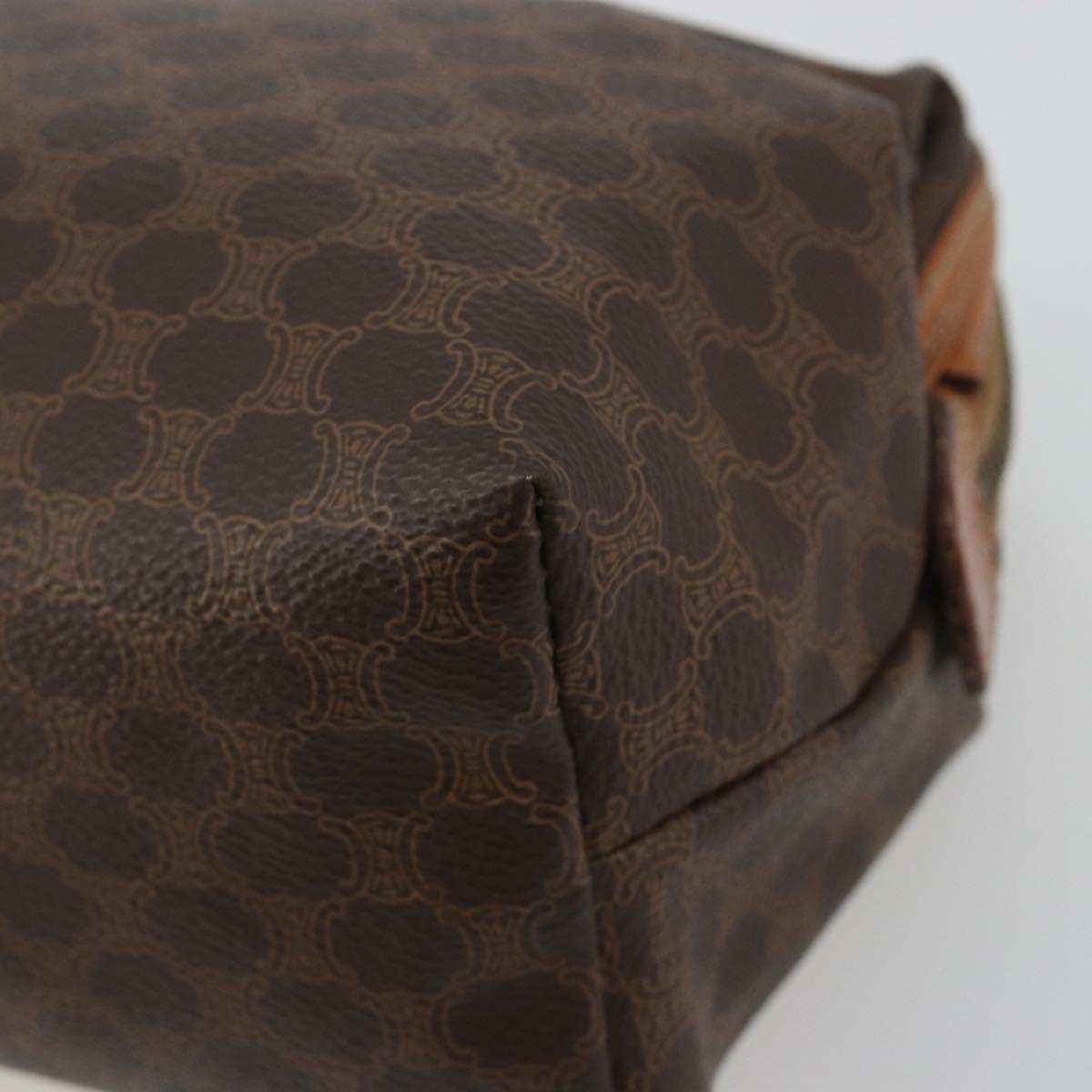 CELINE Macadam Pouch PVC Leather Brown Gold Tone Auth ki6733