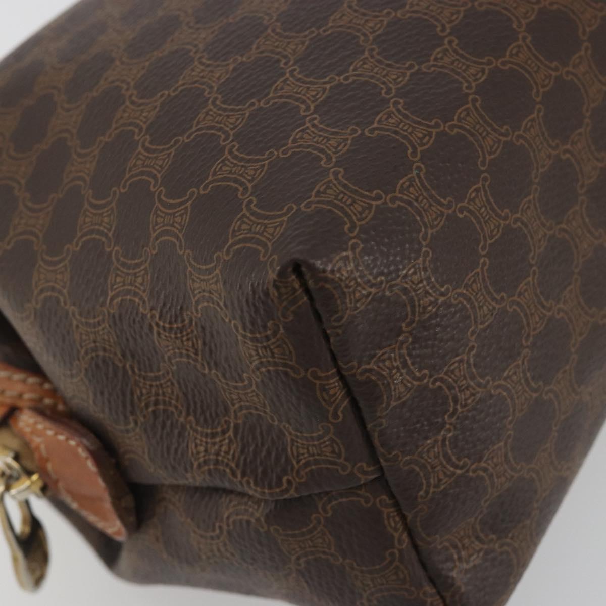 CELINE Macadam Pouch PVC Leather Brown Gold Tone Auth ki6733