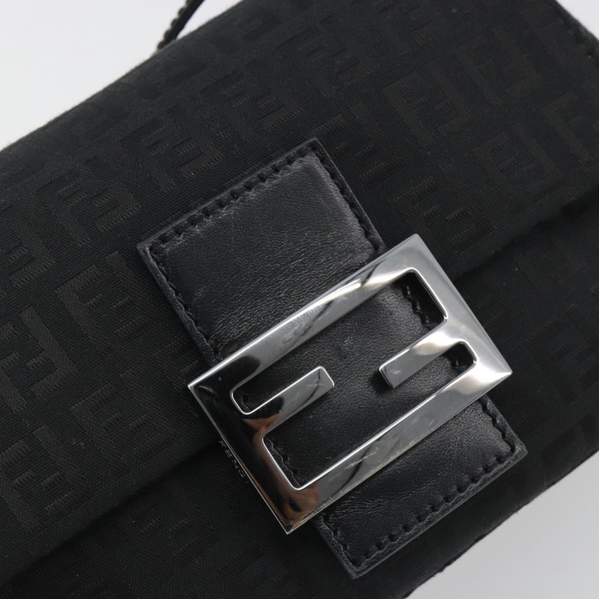 FENDI Zucchino Canvas Mamma Baguette Shoulder Bag Black Silver Auth ki6734M