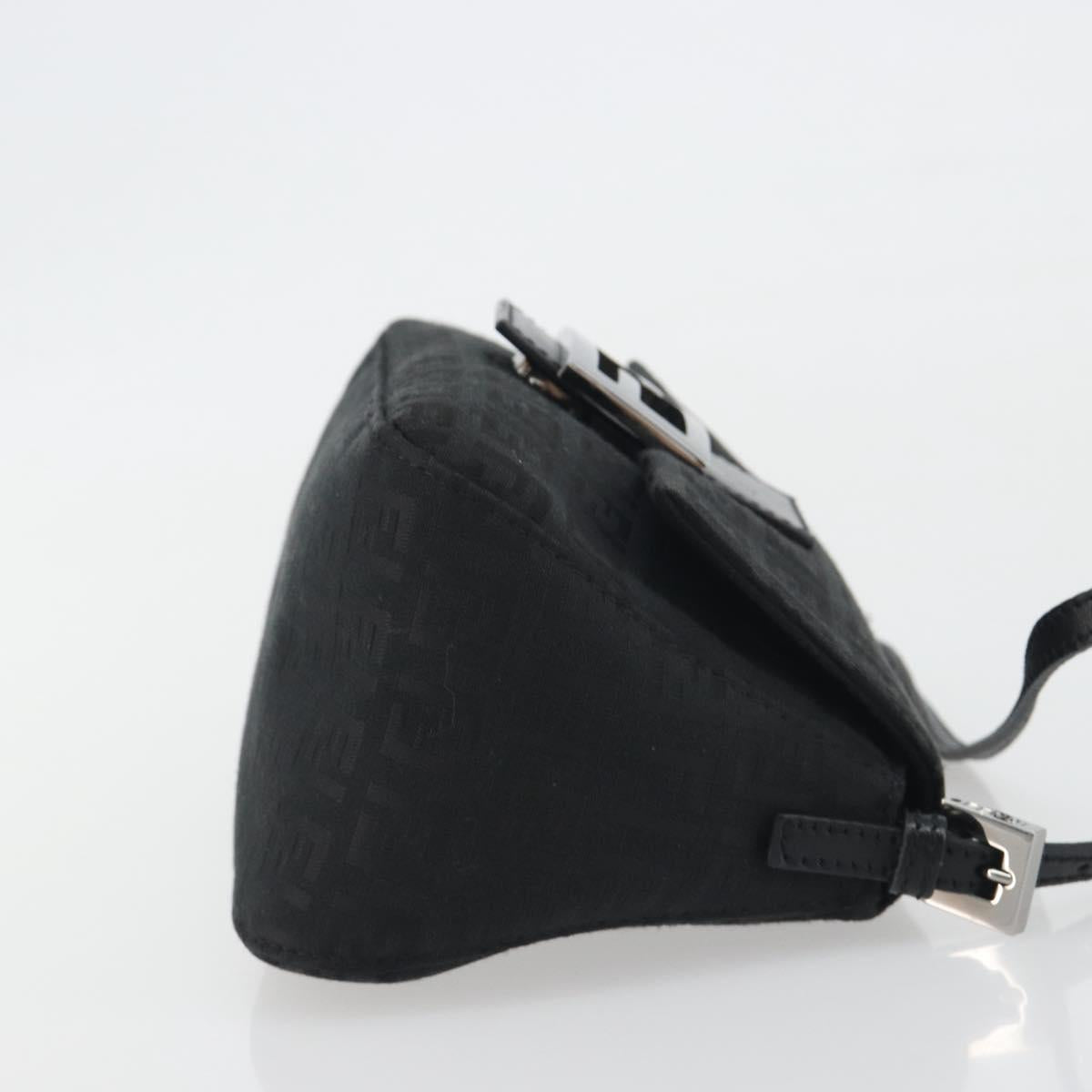 FENDI Zucchino Canvas Mamma Baguette Shoulder Bag Black Silver Auth ki6734M