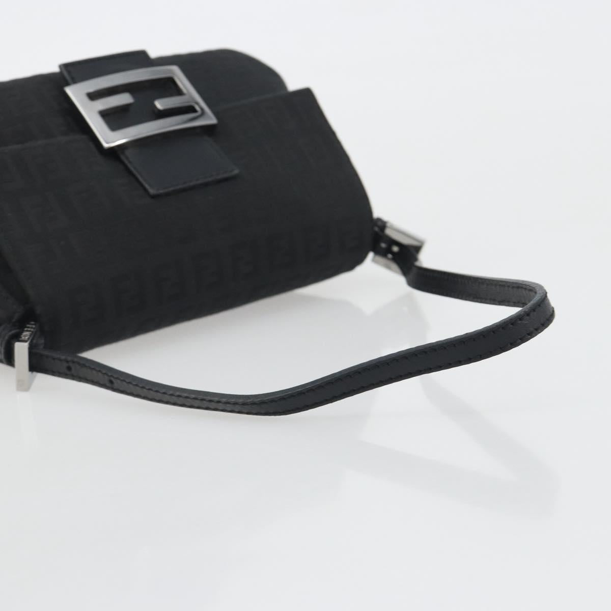 FENDI Zucchino Canvas Mamma Baguette Shoulder Bag Black Silver Auth ki6734M