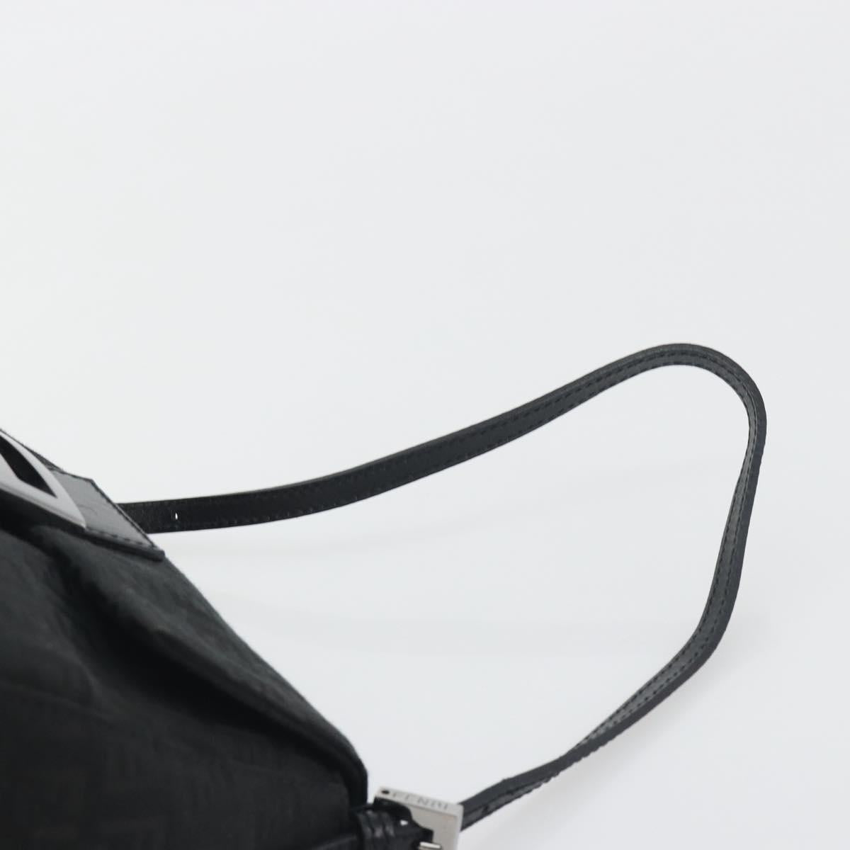 FENDI Zucchino Canvas Mamma Baguette Shoulder Bag Black Silver Auth ki6734M