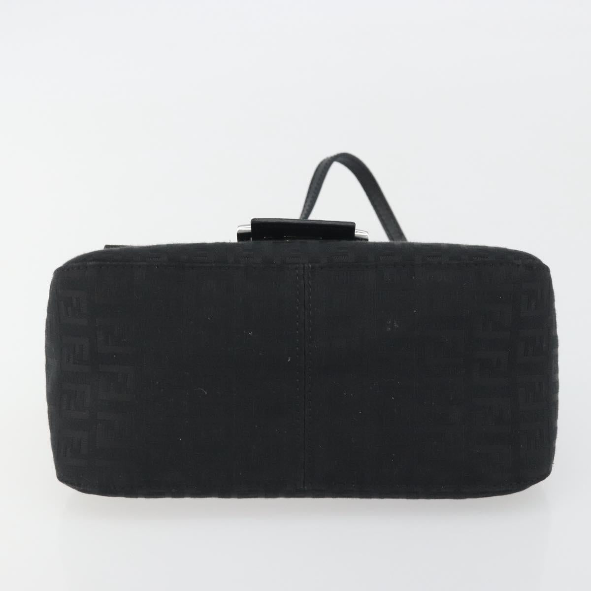 FENDI Zucchino Canvas Mamma Baguette Shoulder Bag Black Silver Auth ki6734M