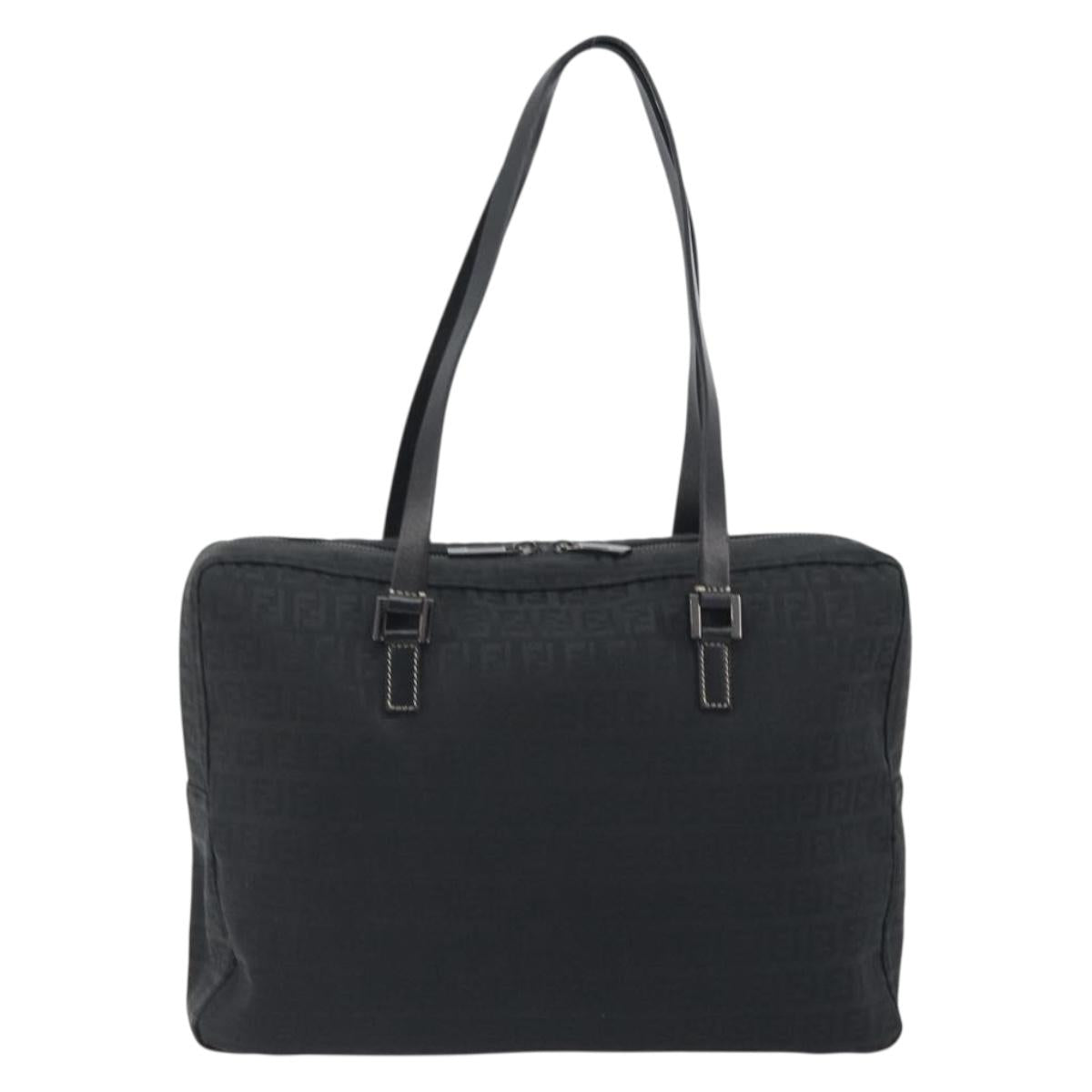 FENDI Zucchino Canvas Hand Bag Black Silver 8BH031 Auth ki6737