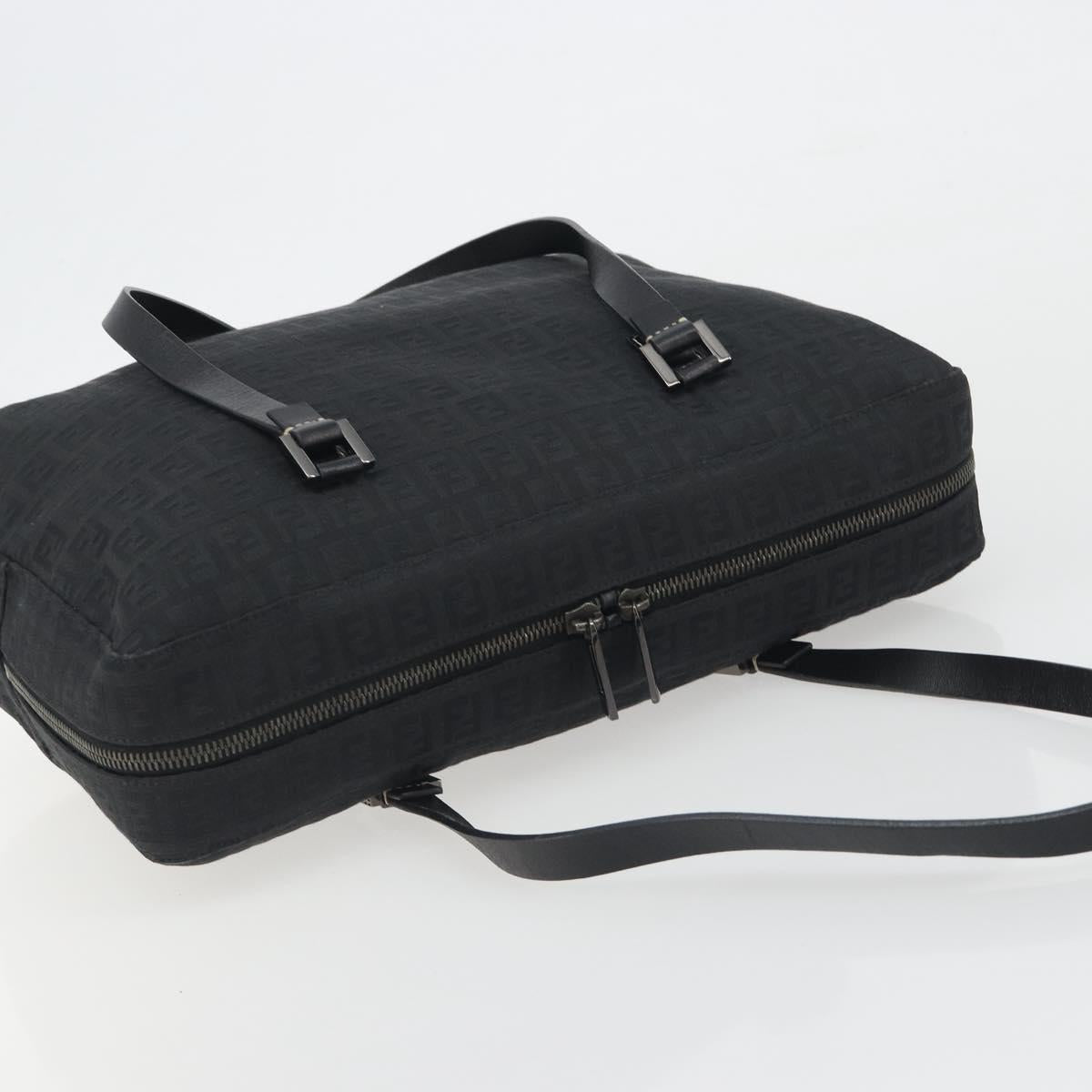 FENDI Zucchino Canvas Hand Bag Black Silver 8BH031 Auth ki6737
