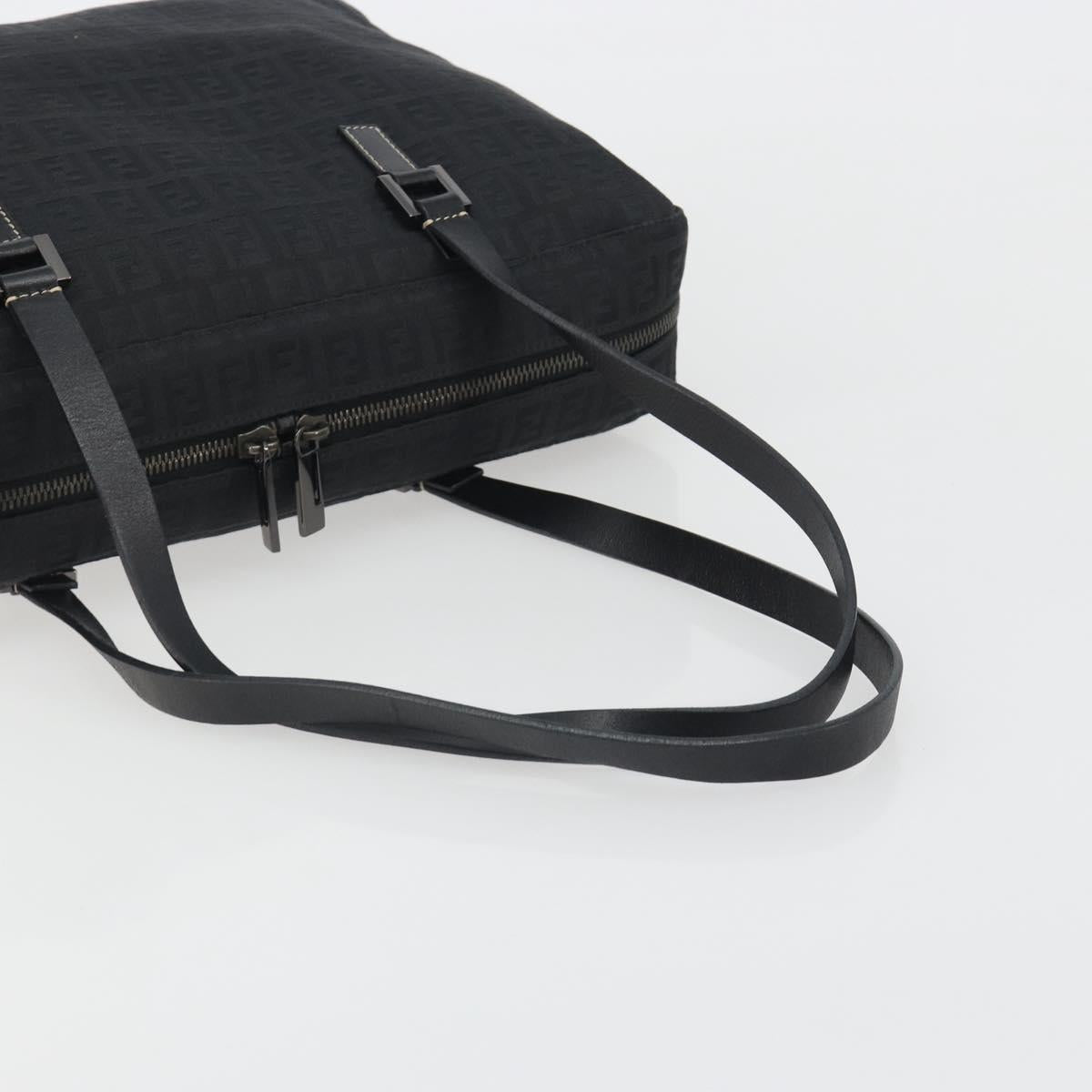 FENDI Zucchino Canvas Hand Bag Black Silver 8BH031 Auth ki6737