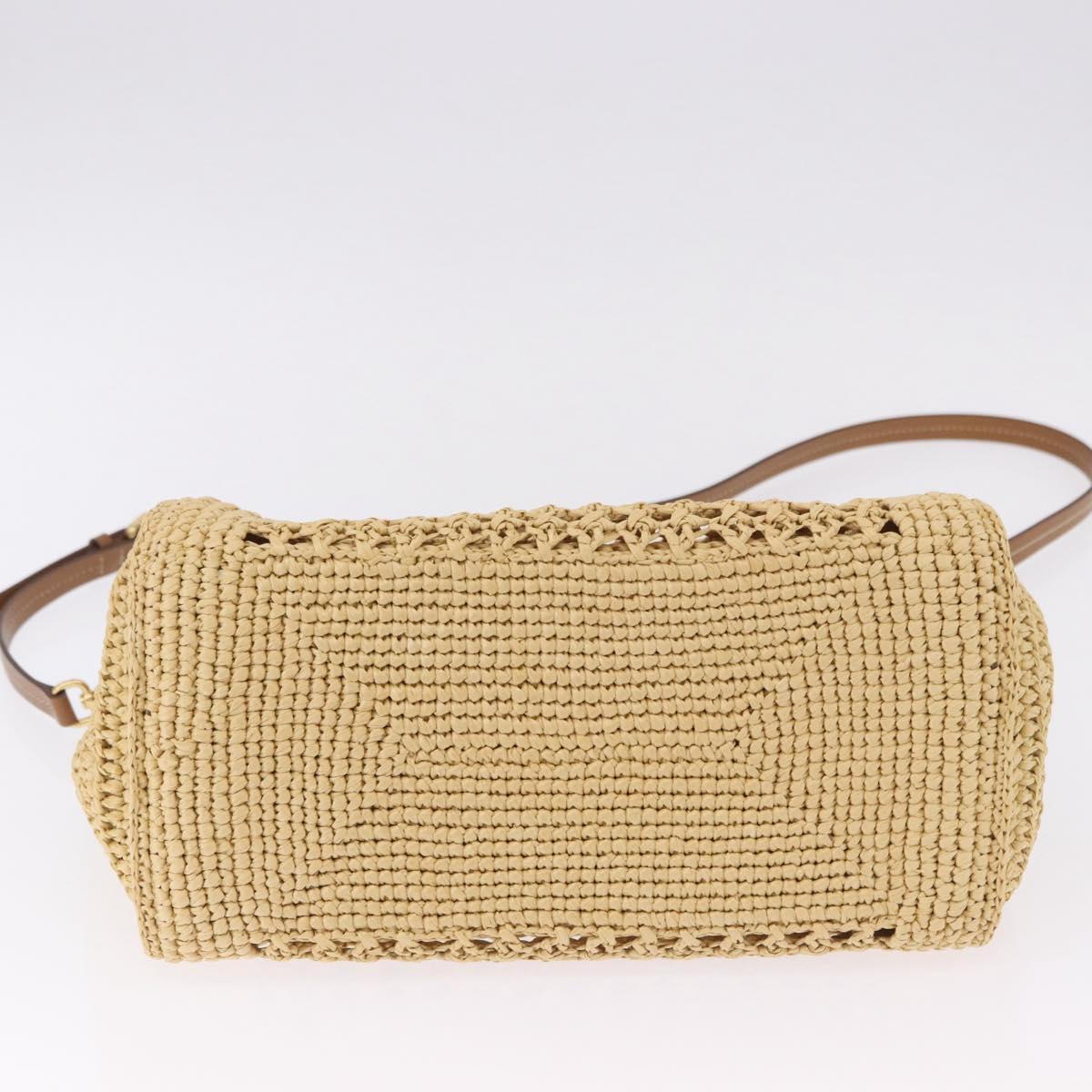 Miu Miu Woven Tote Bag Raffia 2way Beige Gold Tone Auth ki6738M
