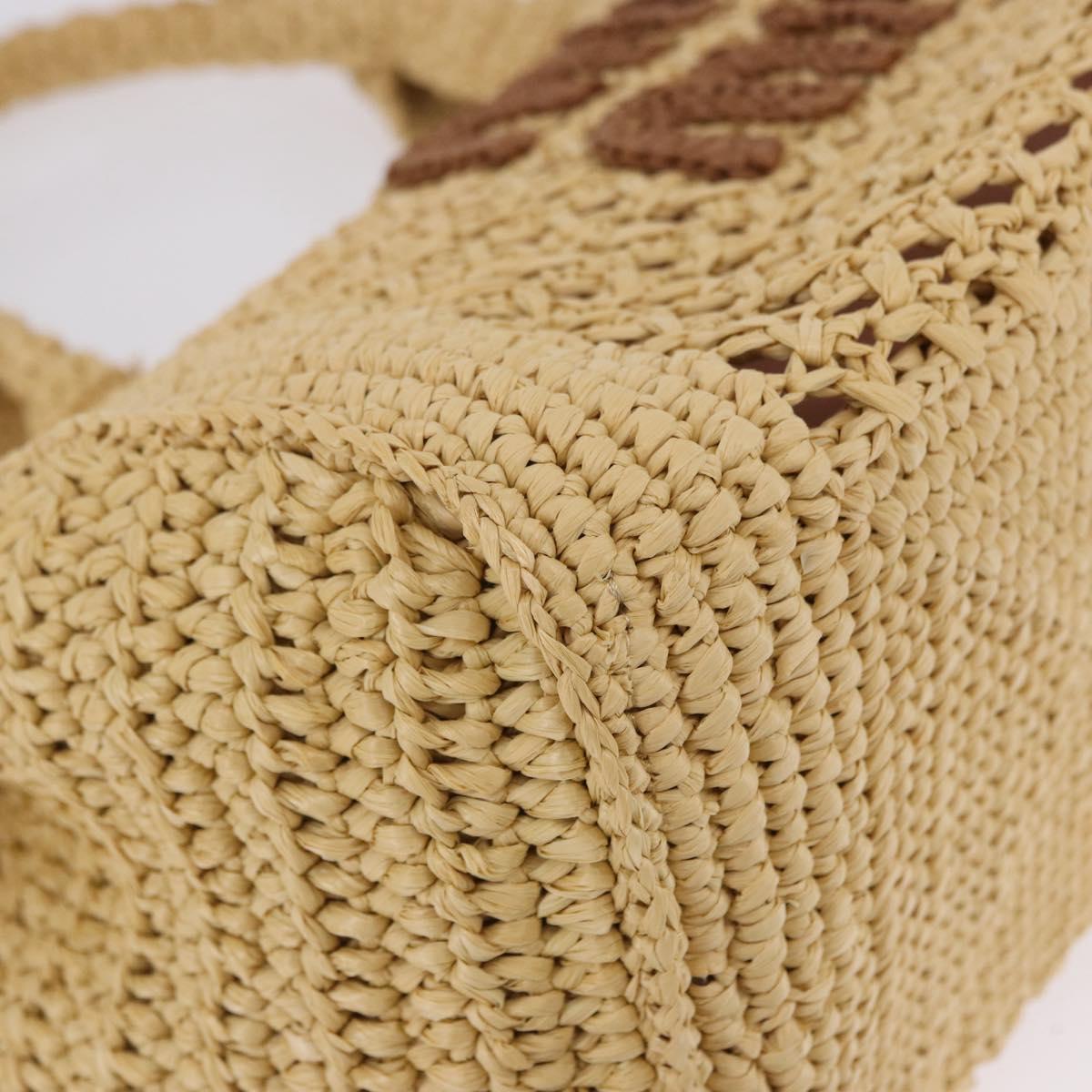 Miu Miu Woven Tote Bag Raffia 2way Beige Gold Tone Auth ki6738M