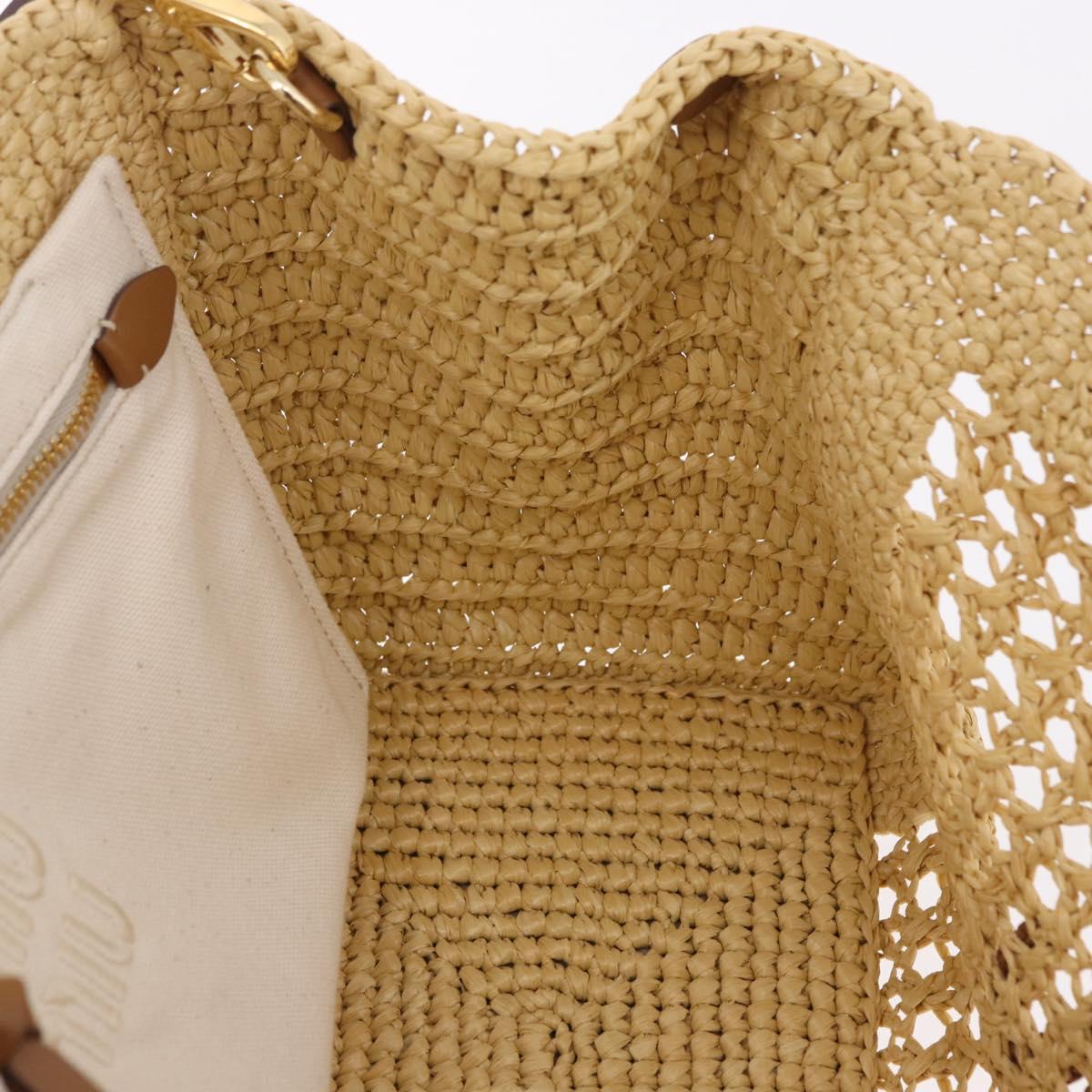 Miu Miu Woven Tote Bag Raffia 2way Beige Gold Tone Auth ki6738M