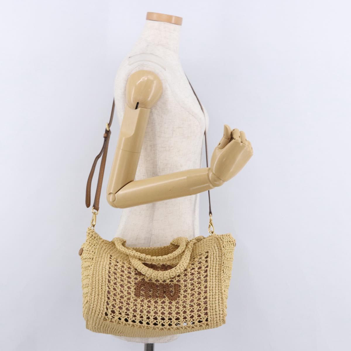 Miu Miu Woven Tote Bag Raffia 2way Beige Gold Tone Auth ki6738M