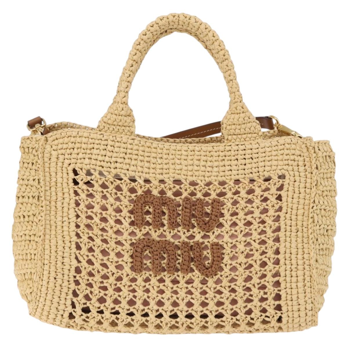 Miu Miu Woven Tote Bag Raffia 2way Beige Gold Tone Auth ki6738M