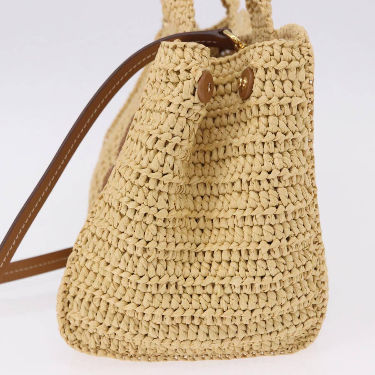 Miu Miu Woven Tote Bag Raffia 2way Beige Gold Tone Auth ki6738M