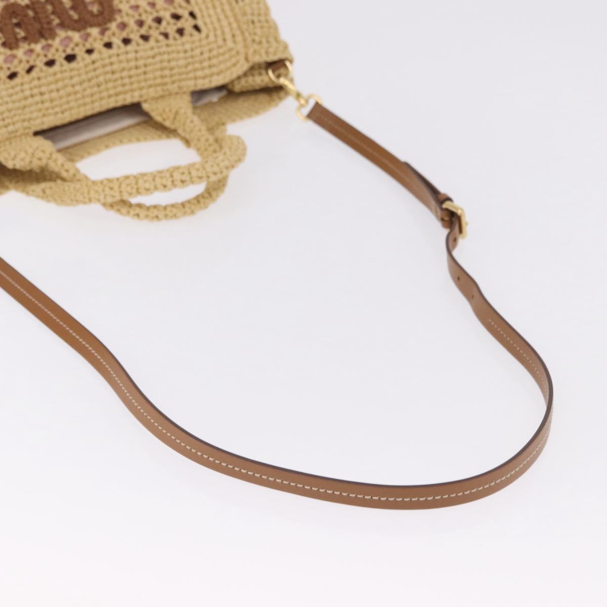 Miu Miu Woven Tote Bag Raffia 2way Beige Gold Tone Auth ki6738M