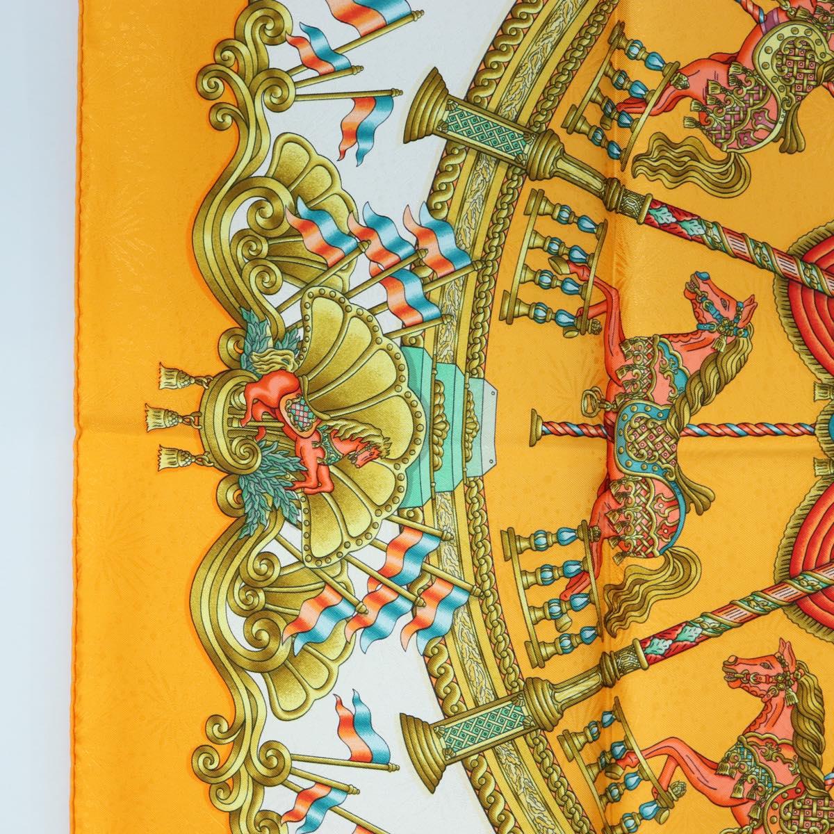 HERMES Carre 90 Scarf Silk ""LUNA ARK"" Orange White Auth ki6742M
