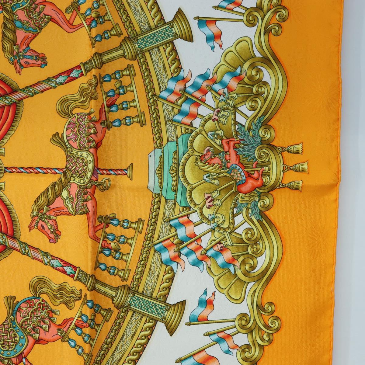 HERMES Carre 90 Scarf Silk ""LUNA ARK"" Orange White Auth ki6742M