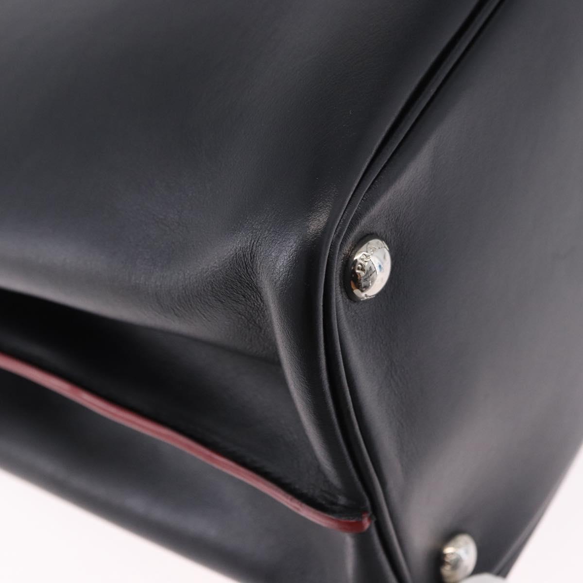 PRADA Hand Bag Leather 2way Black Silver Auth ki6745M