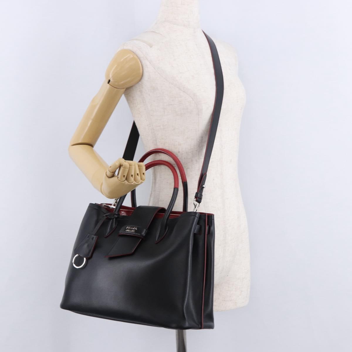 PRADA Hand Bag Leather 2way Black Silver Auth ki6745M