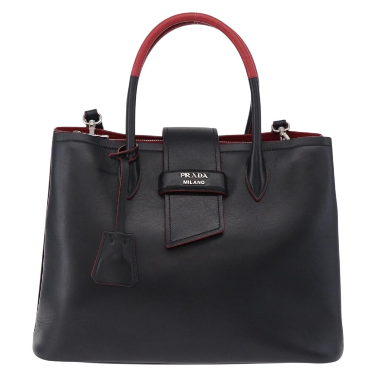 PRADA Hand Bag Leather 2way Black Silver Auth ki6745M
