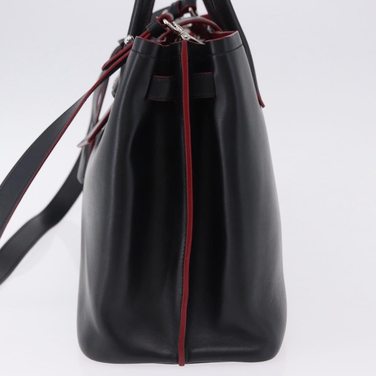 PRADA Hand Bag Leather 2way Black Silver Auth ki6745M