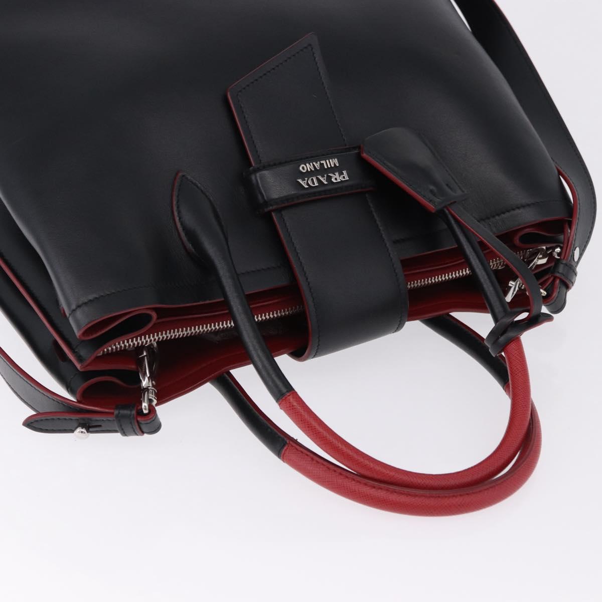 PRADA Hand Bag Leather 2way Black Silver Auth ki6745M