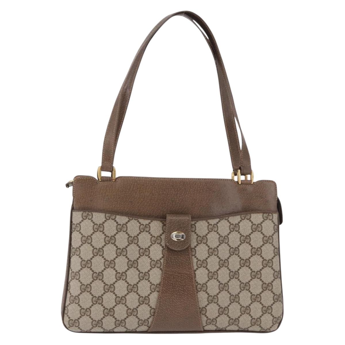 GUCCI GG Supreme Shoulder Bag PVC Beige Gold Auth ki6747