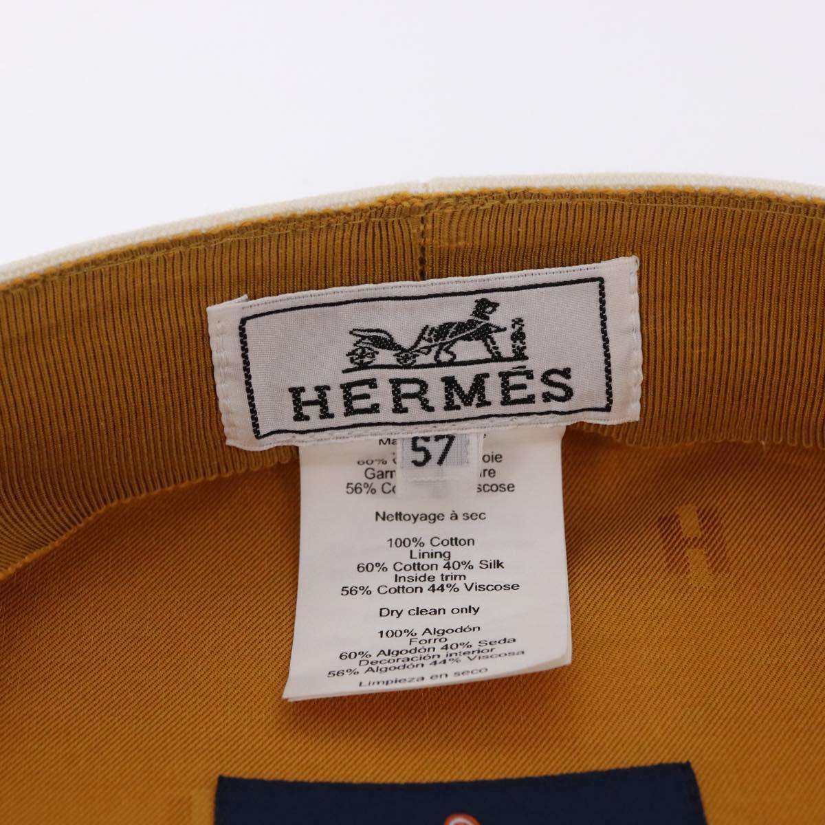 HERMES Casquette Hat Canvas White Auth ki6748M