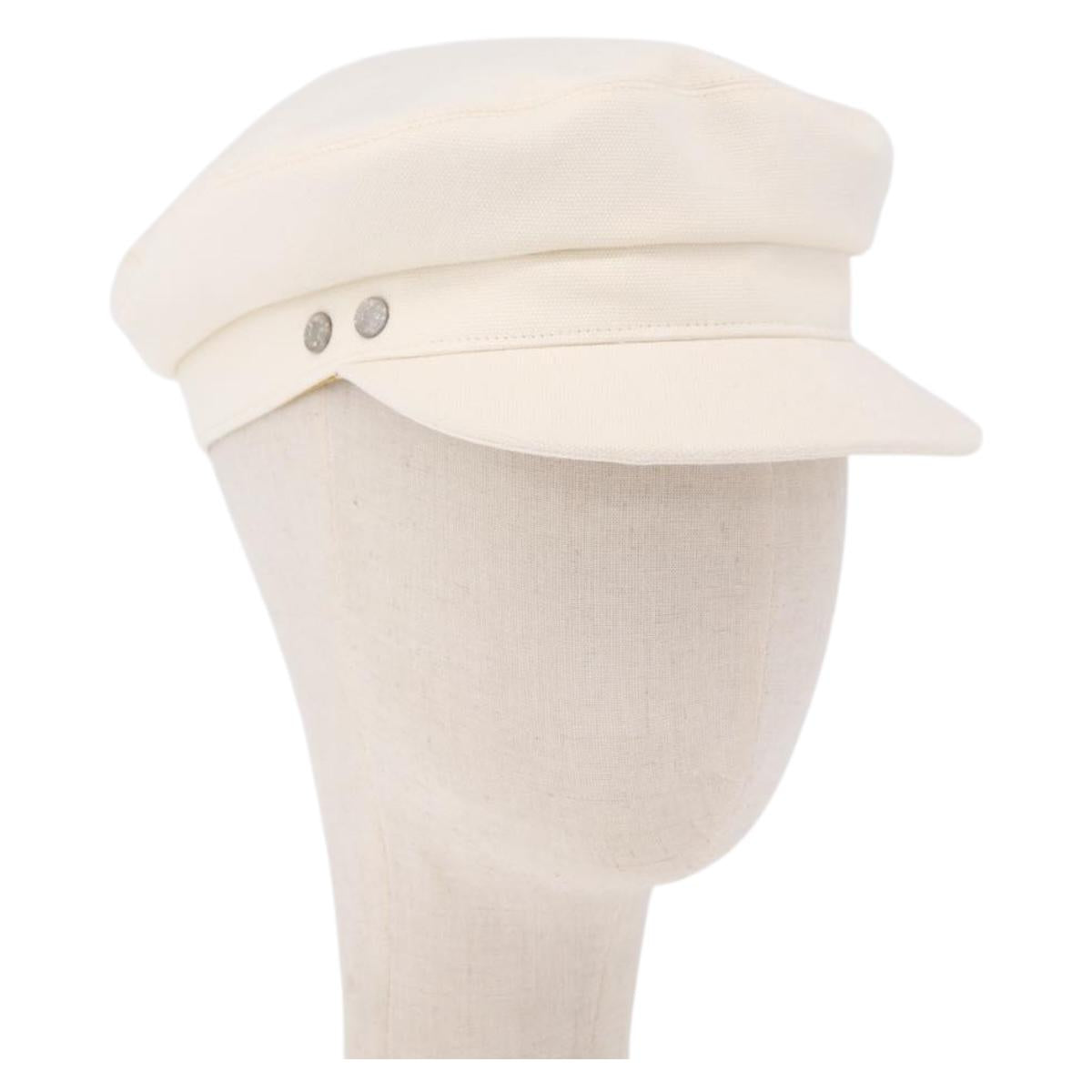 HERMES Casquette Hat Canvas White Auth ki6748M