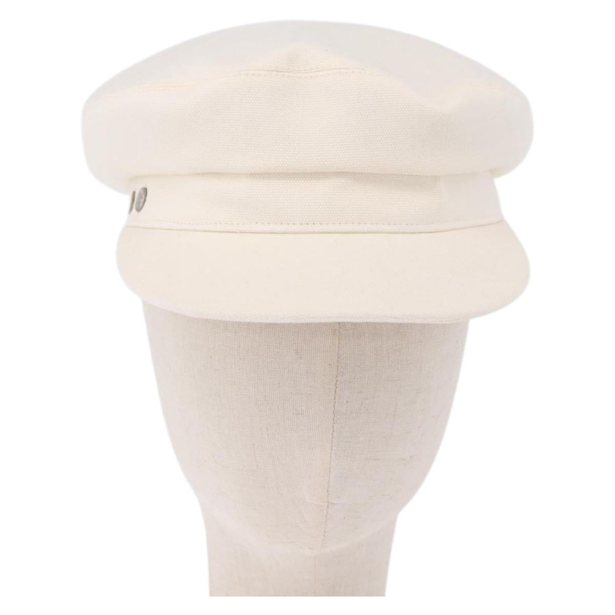 HERMES Casquette Hat Canvas White Auth ki6748M