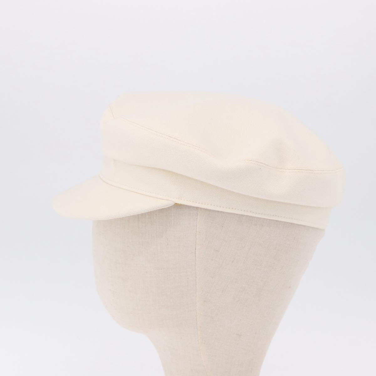 HERMES Casquette Hat Canvas White Auth ki6748M