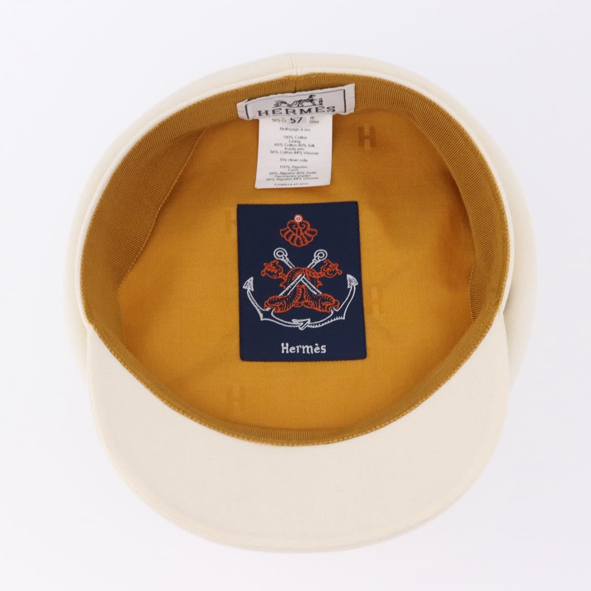 HERMES Casquette Hat Canvas White Auth ki6748M