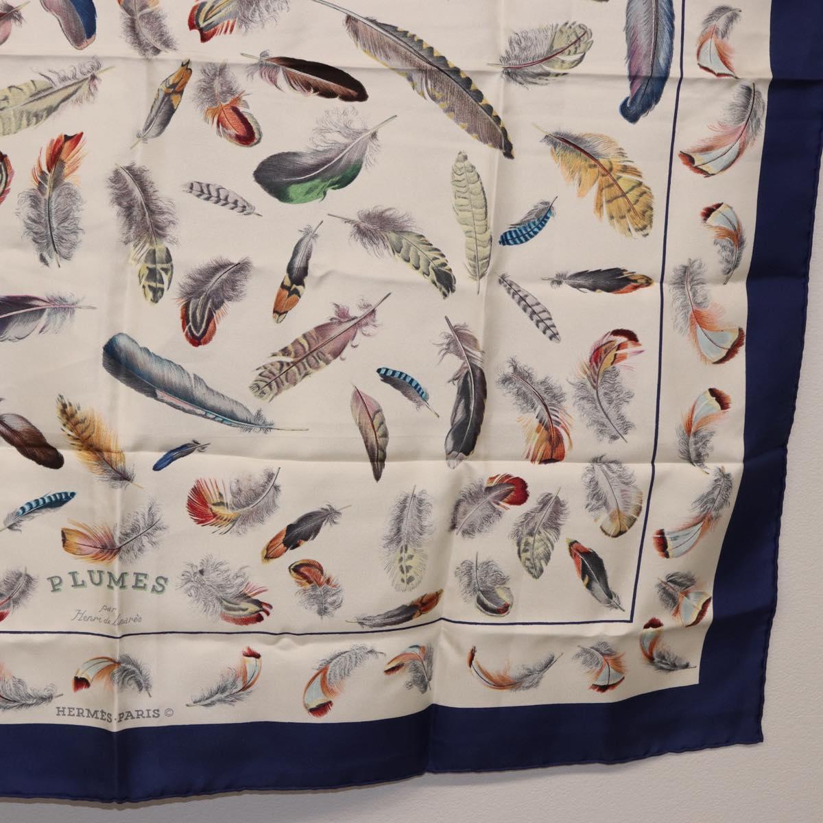 HERMES Carre 90 Scarf ”PLUMES” Silk Blue Auth ki6752