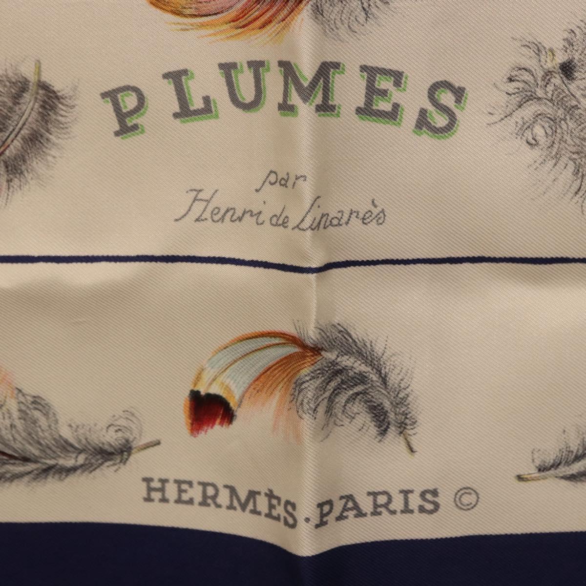 HERMES Carre 90 Scarf ”PLUMES” Silk Blue Auth ki6752