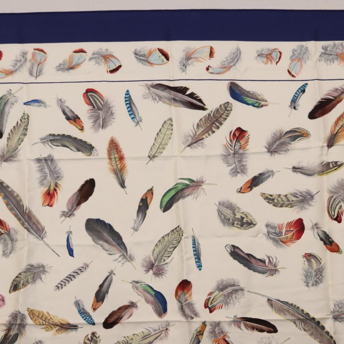 HERMES Carre 90 Scarf ”PLUMES” Silk Blue Auth ki6752