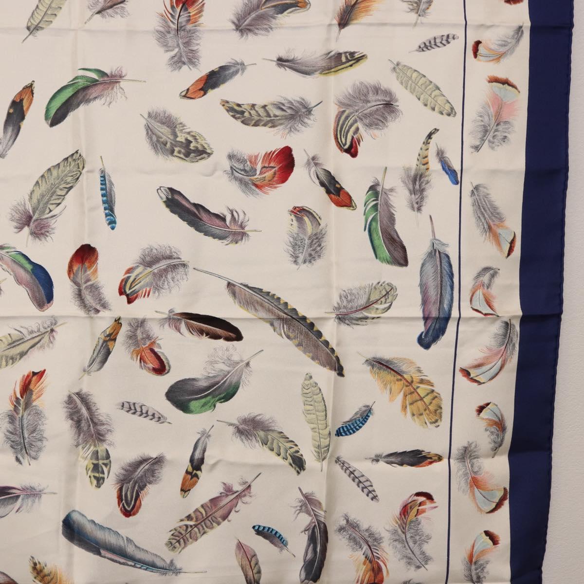 HERMES Carre 90 Scarf ”PLUMES” Silk Blue Auth ki6752