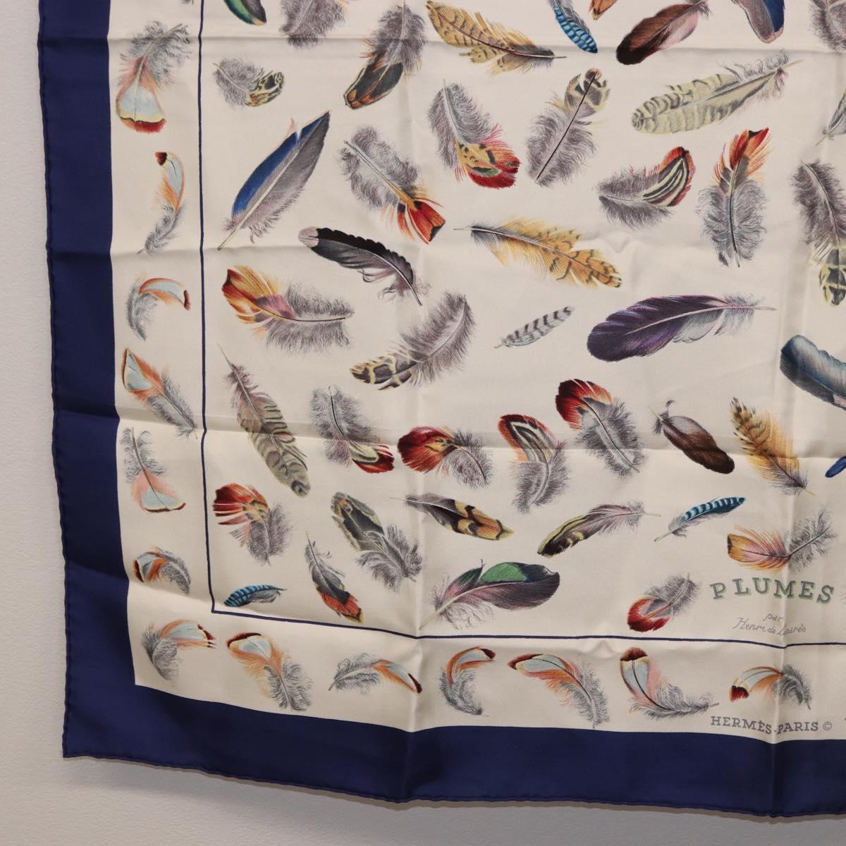 HERMES Carre 90 Scarf ”PLUMES” Silk Blue Auth ki6752