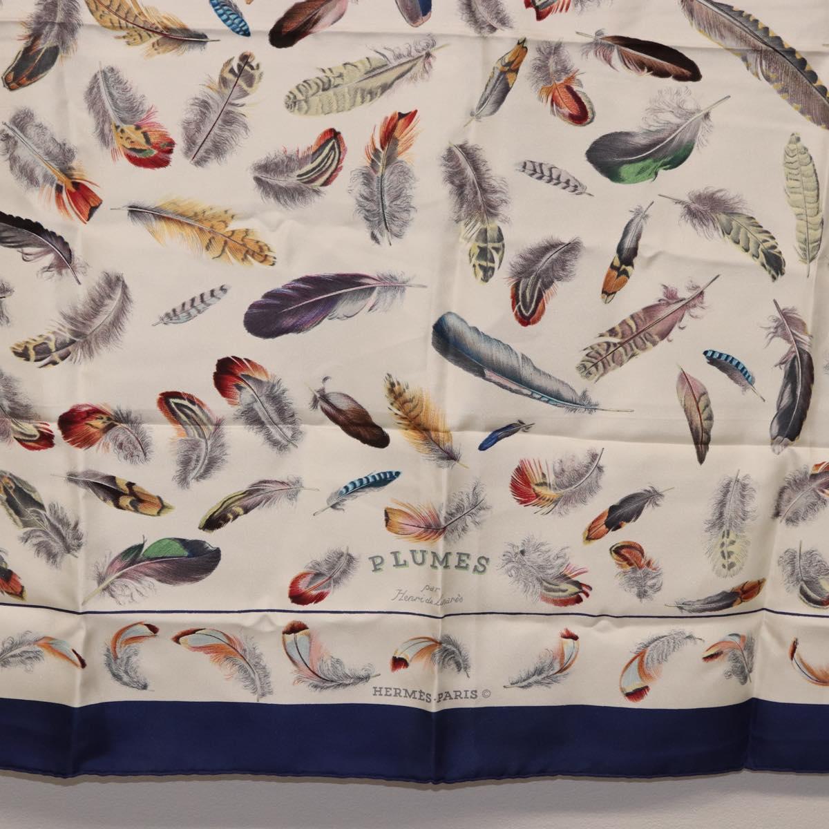 HERMES Carre 90 Scarf ”PLUMES” Silk Blue Auth ki6752