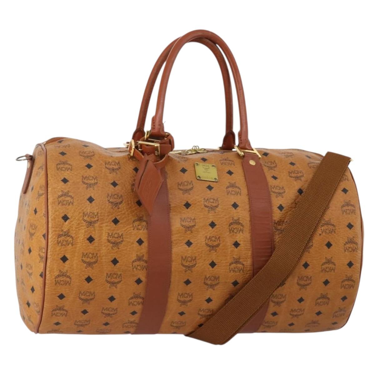 MCM Logogram Vicetos Boston Bag PVC Leather 2way Brown Gold Auth ki6754
