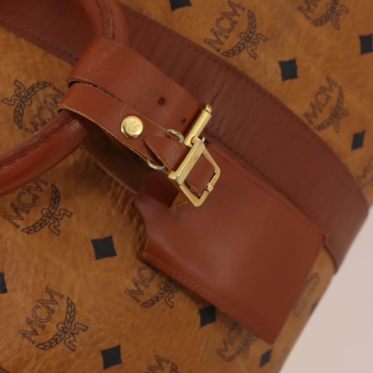 MCM Logogram Vicetos Boston Bag PVC Leather 2way Brown Gold Auth ki6754