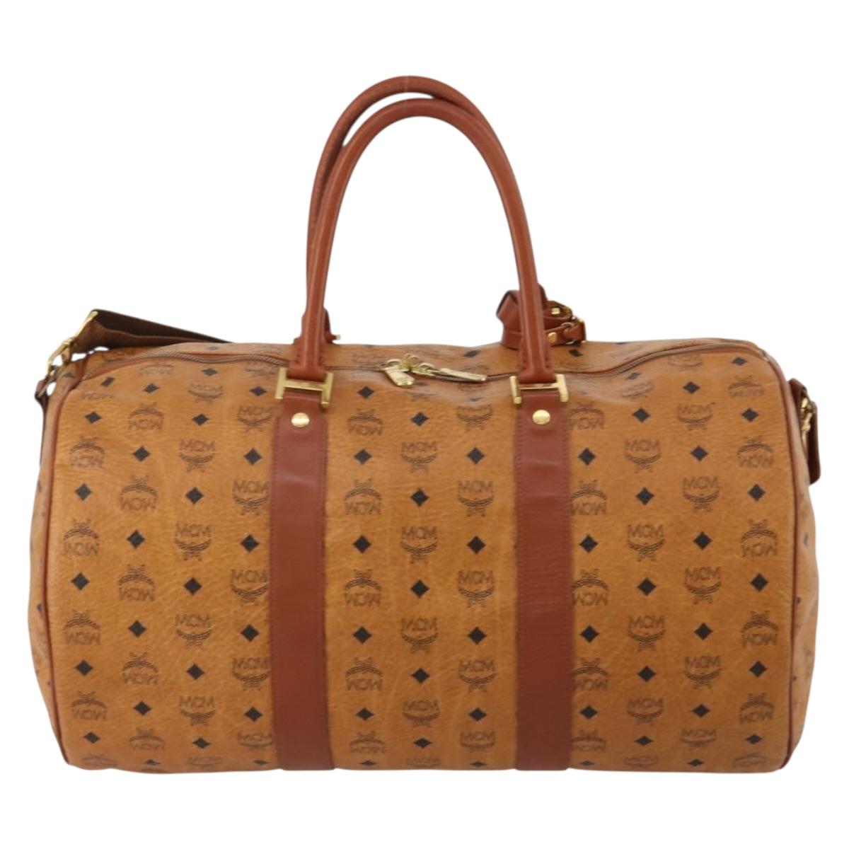 MCM Logogram Vicetos Boston Bag PVC Leather 2way Brown Gold Auth ki6754