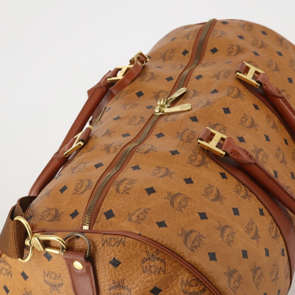 MCM Logogram Vicetos Boston Bag PVC Leather 2way Brown Gold Auth ki6754