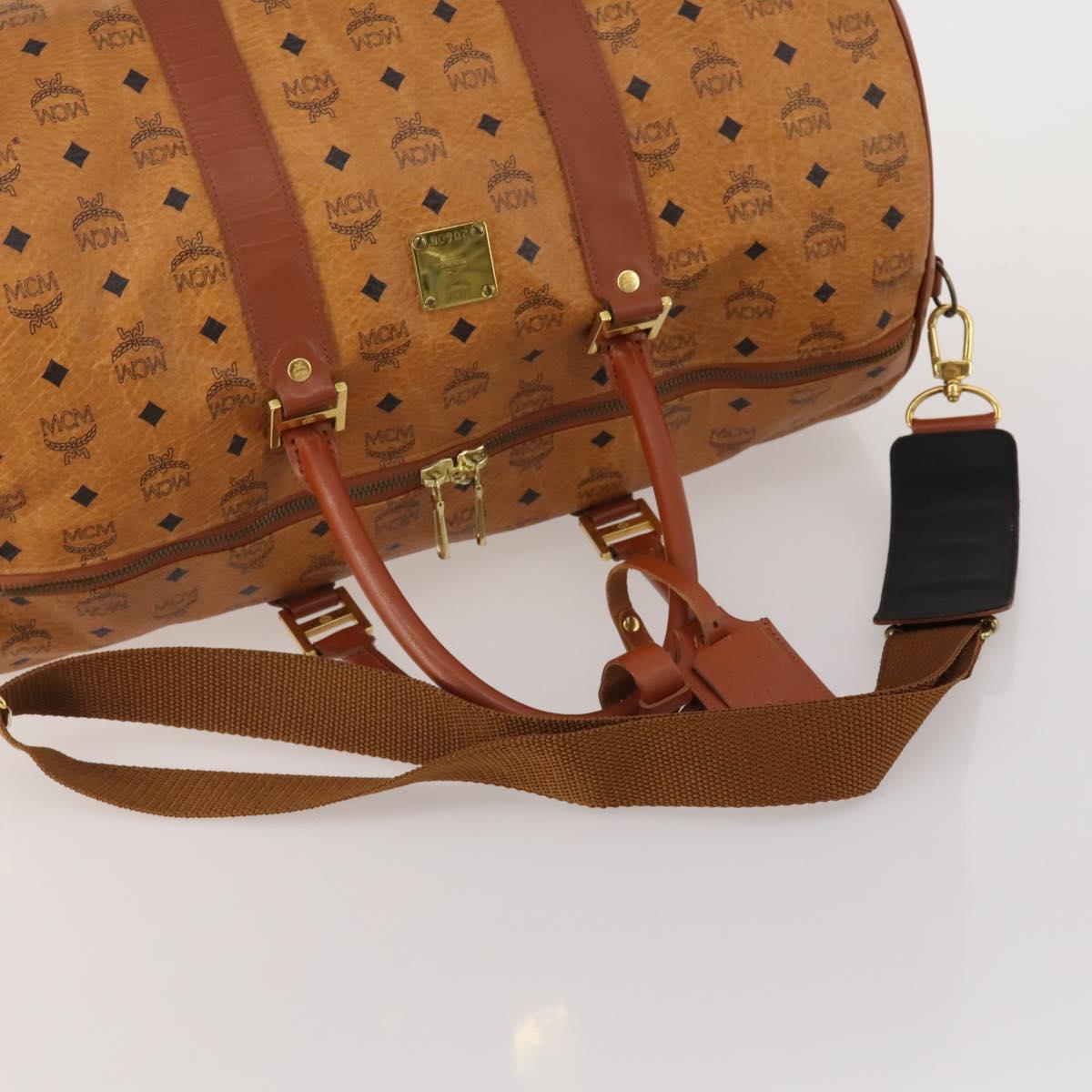 MCM Logogram Vicetos Boston Bag PVC Leather 2way Brown Gold Auth ki6754